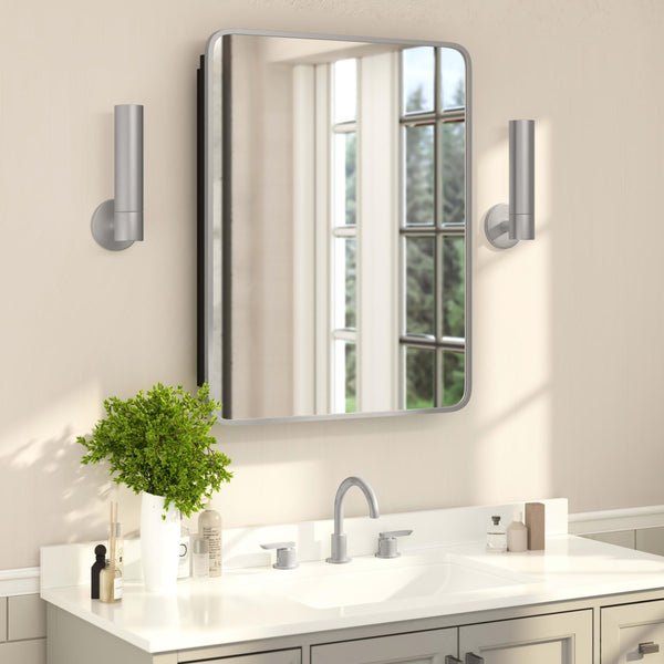 Silver |#| Recessed Bathroom Medicine Cabinet with Beveled Mirror in Silver - 24x30