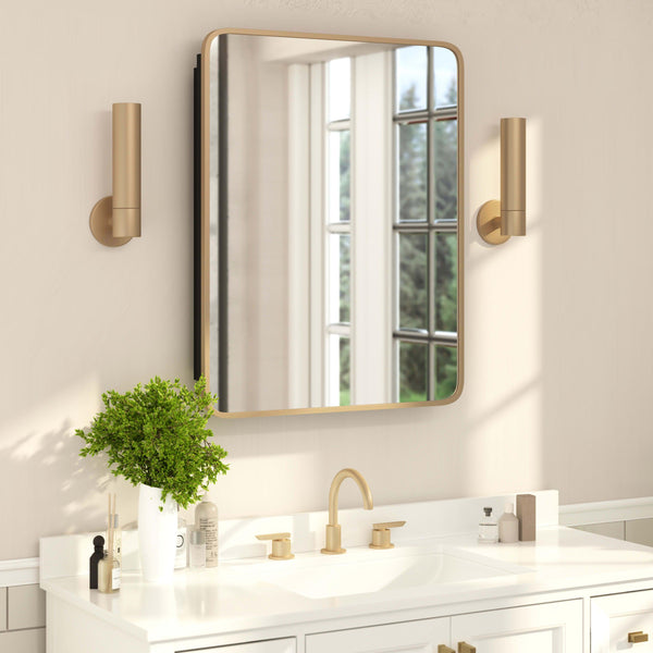 Gold |#| Recessed Bathroom Medicine Cabinet with Beveled Mirror in Gold - 24x30