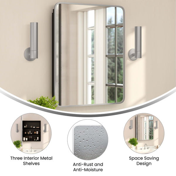 Silver |#| Recessed Bathroom Medicine Cabinet with Beveled Mirror in Silver - 24x30