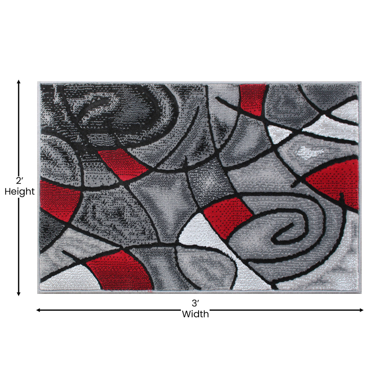Red,2' x 3' |#| Abstract Style Design Entryway Accent Rug - Red & Gray - 2' x 3'