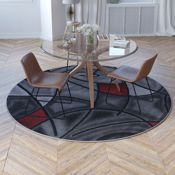 Red,5' x 7' |#| Modern Olefin Accent Area Rug - Red & Gray Abstract Pattern - 5' x 7'