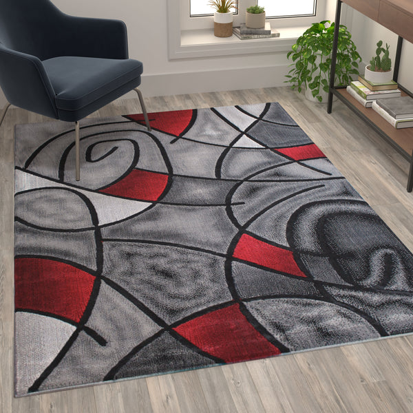 Red,5' x 7' |#| Modern Olefin Accent Area Rug - Red & Gray Abstract Pattern - 5' x 7'