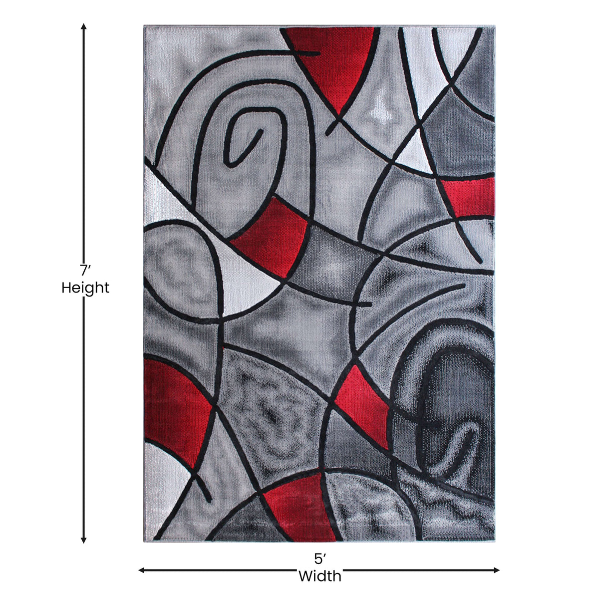 Red,5' x 7' |#| Modern Olefin Accent Area Rug - Red & Gray Abstract Pattern - 5' x 7'
