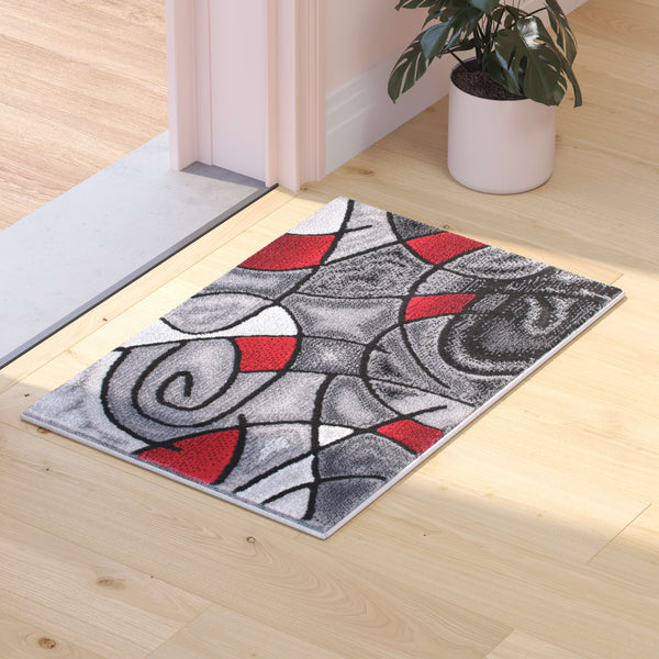 Red,2' x 3' |#| Abstract Style Design Entryway Accent Rug - Red & Gray - 2' x 3'
