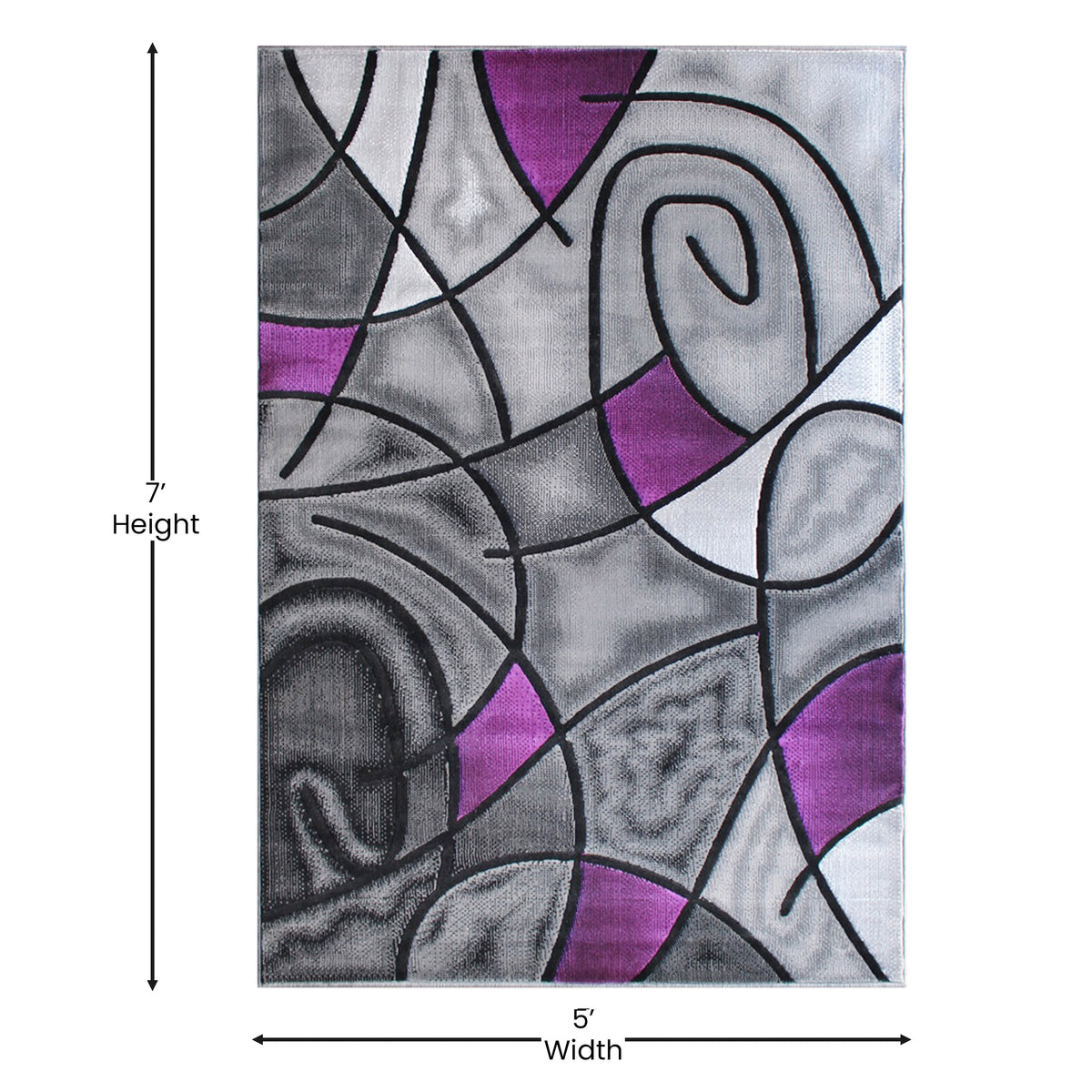 Purple,5' x 7' |#| Modern Olefin Accent Area Rug - Purple & Gray Abstract Pattern - 5' x 7'
