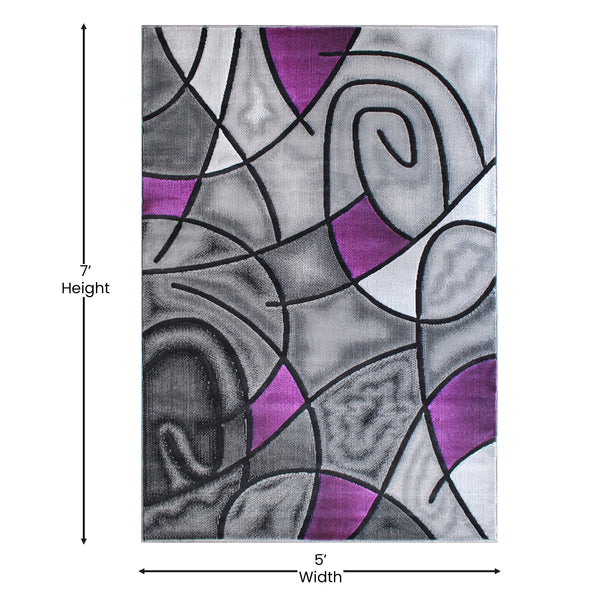 Purple,5' x 7' |#| Modern Olefin Accent Area Rug - Purple & Gray Abstract Pattern - 5' x 7'