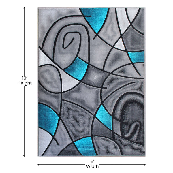 Turquoise,8' x 10' |#| Modern Olefin Accent Area Rug - Turquoise & Gray Abstract Pattern - 8' x 10'