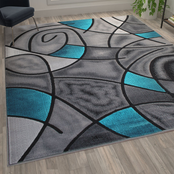Turquoise,8' x 10' |#| Modern Olefin Accent Area Rug - Turquoise & Gray Abstract Pattern - 8' x 10'