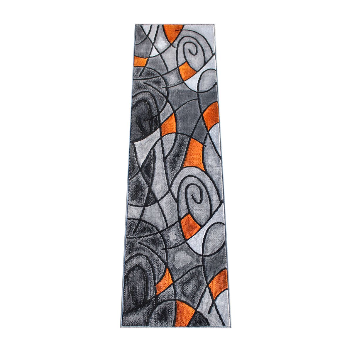 Orange,2' x 7' |#| Abstract Design Hallway Runner Accent Rug - Orange and Gray - 2' x 7'