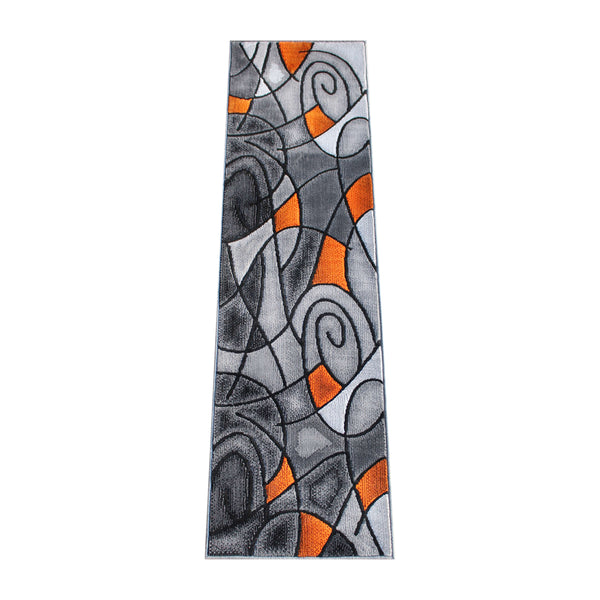 Orange,2' x 7' |#| Abstract Design Hallway Runner Accent Rug - Orange and Gray - 2' x 7'