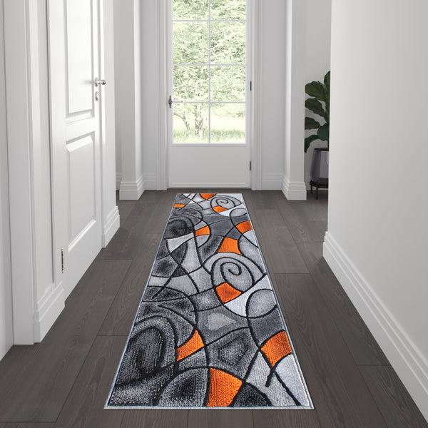 Orange,2' x 7' |#| Abstract Design Hallway Runner Accent Rug - Orange and Gray - 2' x 7'