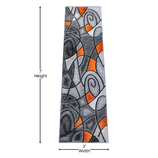 Orange,2' x 7' |#| Abstract Design Hallway Runner Accent Rug - Orange and Gray - 2' x 7'
