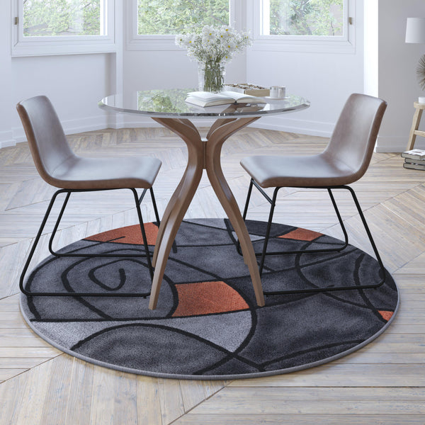 Orange,5' Round |#| Abstract Style Round Accent Area Rug with Orange and Gray Design - 5' x 5'