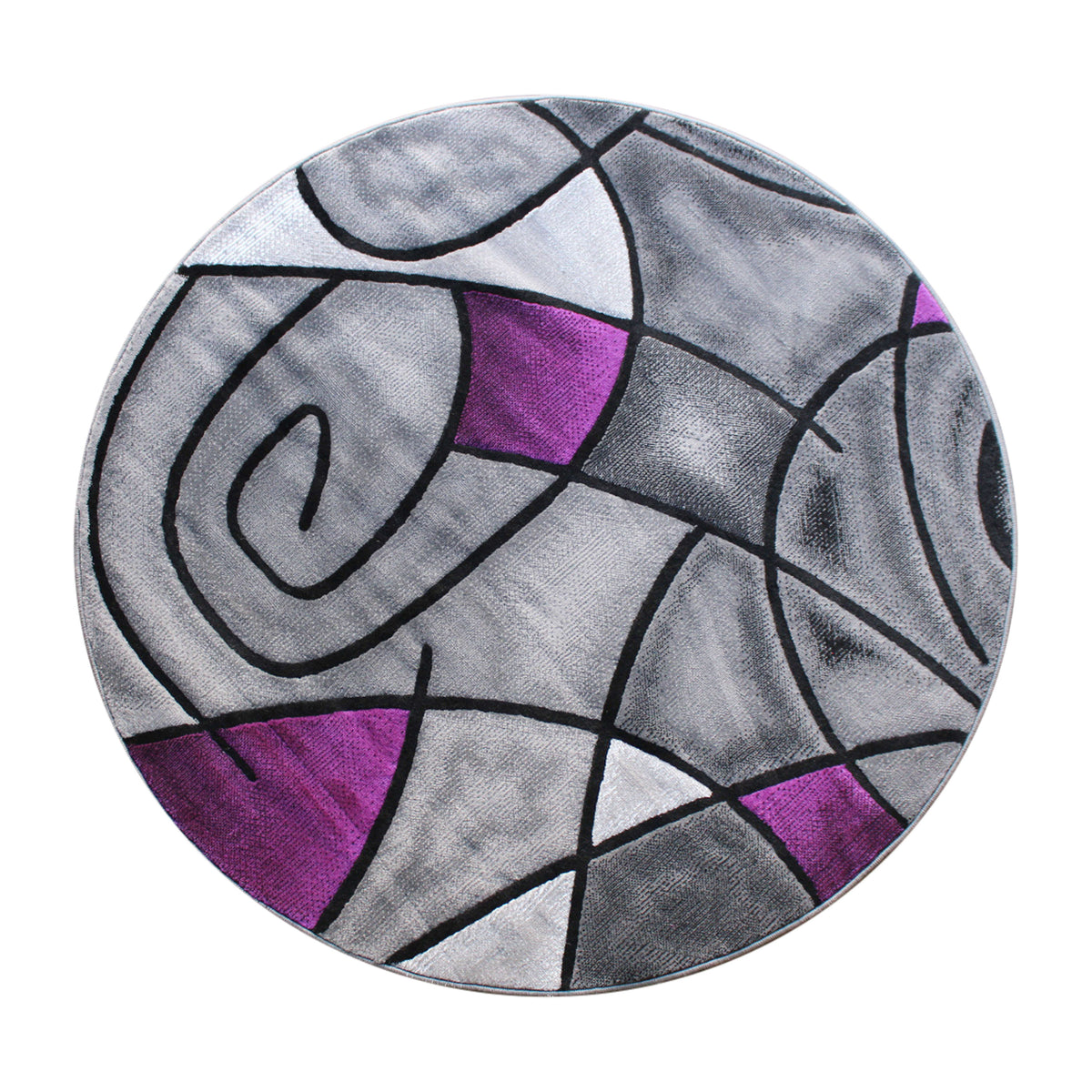Purple,5' Round |#| Abstract Style Round Accent Area Rug with Purple and Gray Design - 5' x 5'