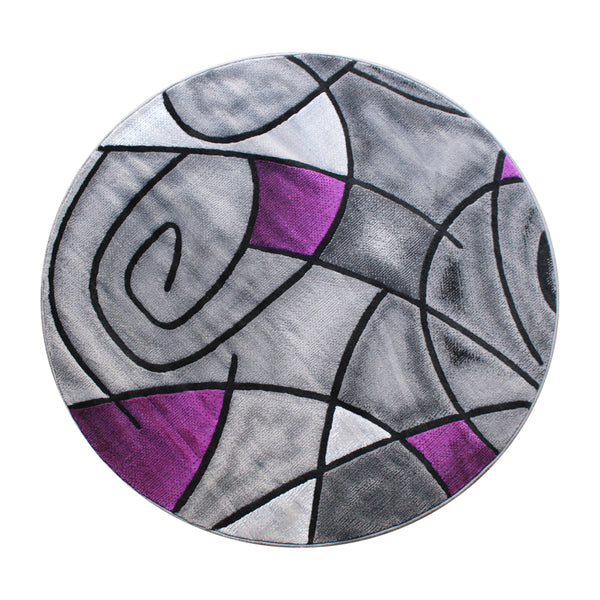 Purple,5' Round |#| Abstract Style Round Accent Area Rug with Purple and Gray Design - 5' x 5'