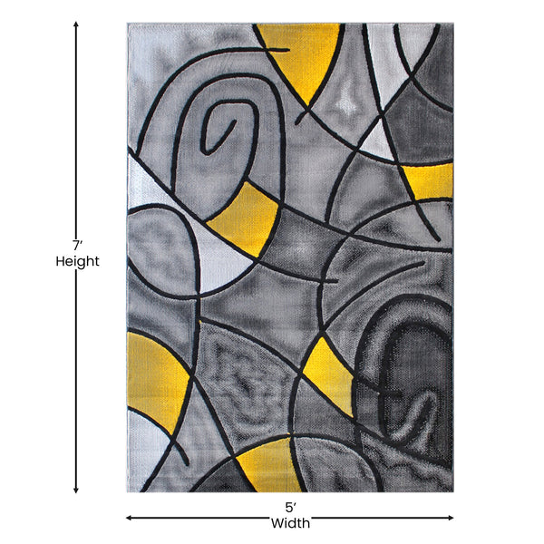 Yellow,5' x 7' |#| Modern Olefin Accent Area Rug - Yellow & Gray Abstract Pattern - 5' x 7'