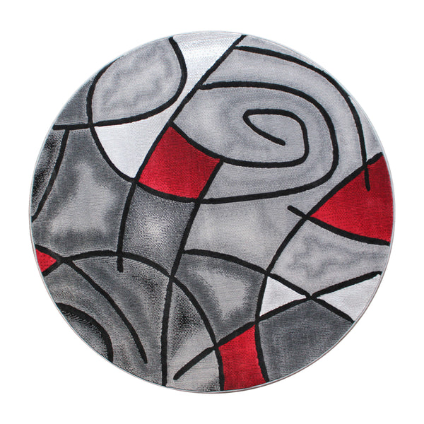 Red,5' Round |#| Abstract Style Round Accent Area Rug with Red and Gray Design - 5' x 5'