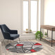 Red,5' Round |#| Abstract Style Round Accent Area Rug with Red and Gray Design - 5' x 5'