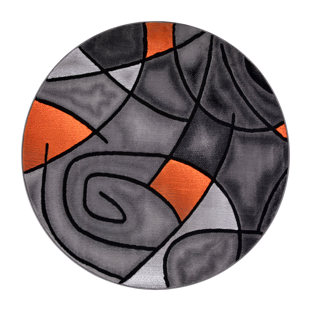 Orange,7' Round |#| Abstract Style Round Accent Area Rug with Orange and Gray Design - 7' x 7'