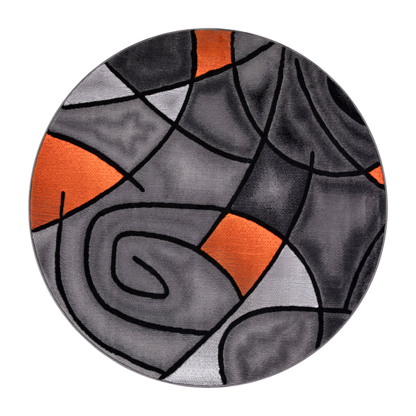 Orange,7' Round |#| Abstract Style Round Accent Area Rug with Orange and Gray Design - 7' x 7'