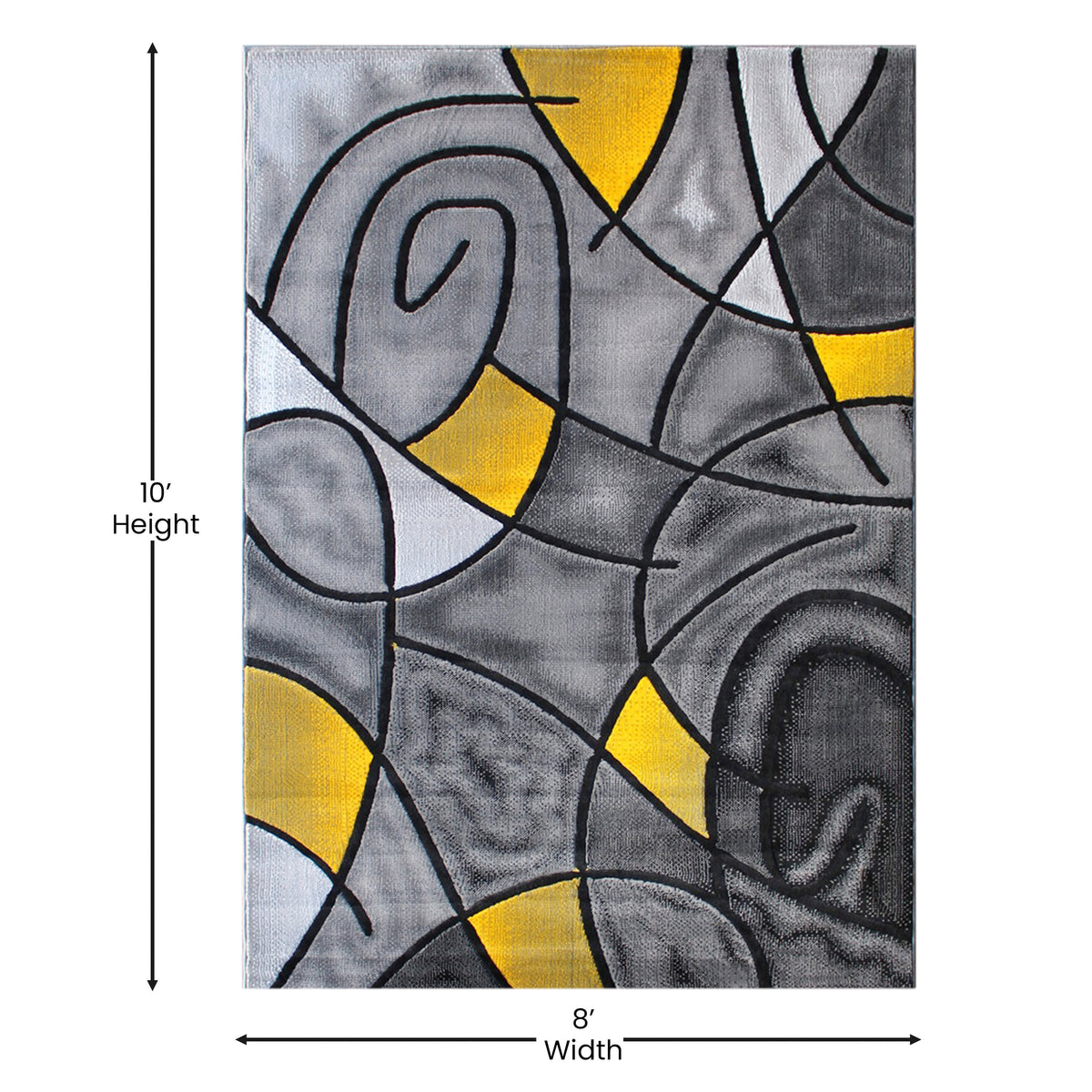 Yellow,8' x 10' |#| Modern Olefin Accent Area Rug - Yellow & Gray Abstract Pattern - 8' x 10'
