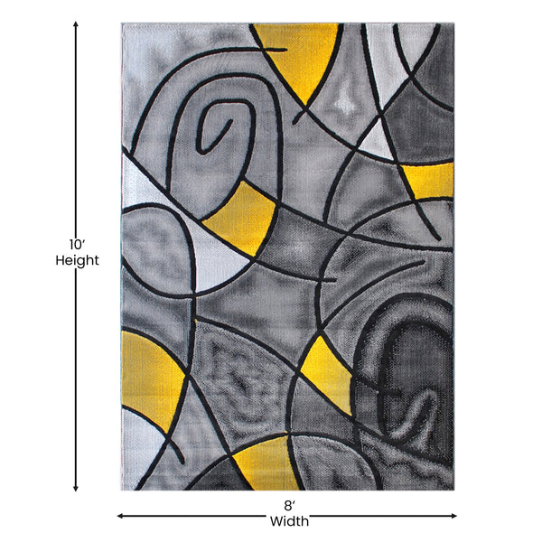 Yellow,8' x 10' |#| Modern Olefin Accent Area Rug - Yellow & Gray Abstract Pattern - 8' x 10'