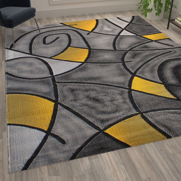 Yellow,8' x 10' |#| Modern Olefin Accent Area Rug - Yellow & Gray Abstract Pattern - 8' x 10'