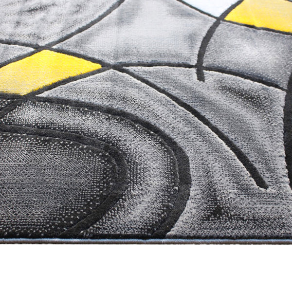 Yellow,2' x 7' |#| Abstract Design Hallway Runner Accent Rug - Yellow and Gray - 2' x 7'