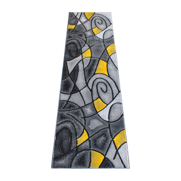 Yellow,2' x 7' |#| Abstract Design Hallway Runner Accent Rug - Yellow and Gray - 2' x 7'