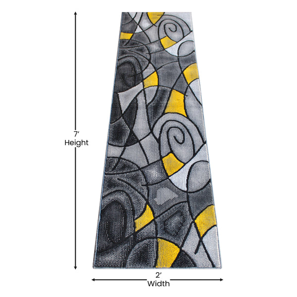 Yellow,2' x 7' |#| Abstract Design Hallway Runner Accent Rug - Yellow and Gray - 2' x 7'