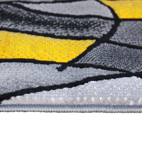Yellow,2' x 7' |#| Abstract Design Hallway Runner Accent Rug - Yellow and Gray - 2' x 7'