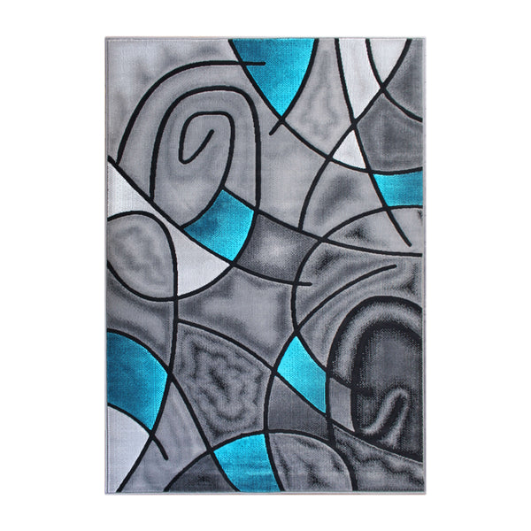 Turquoise,5' x 7' |#| Modern Olefin Accent Area Rug - Turquoise & Gray Abstract Pattern - 5' x 7'