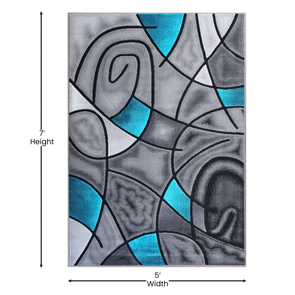 Turquoise,5' x 7' |#| Modern Olefin Accent Area Rug - Turquoise & Gray Abstract Pattern - 5' x 7'