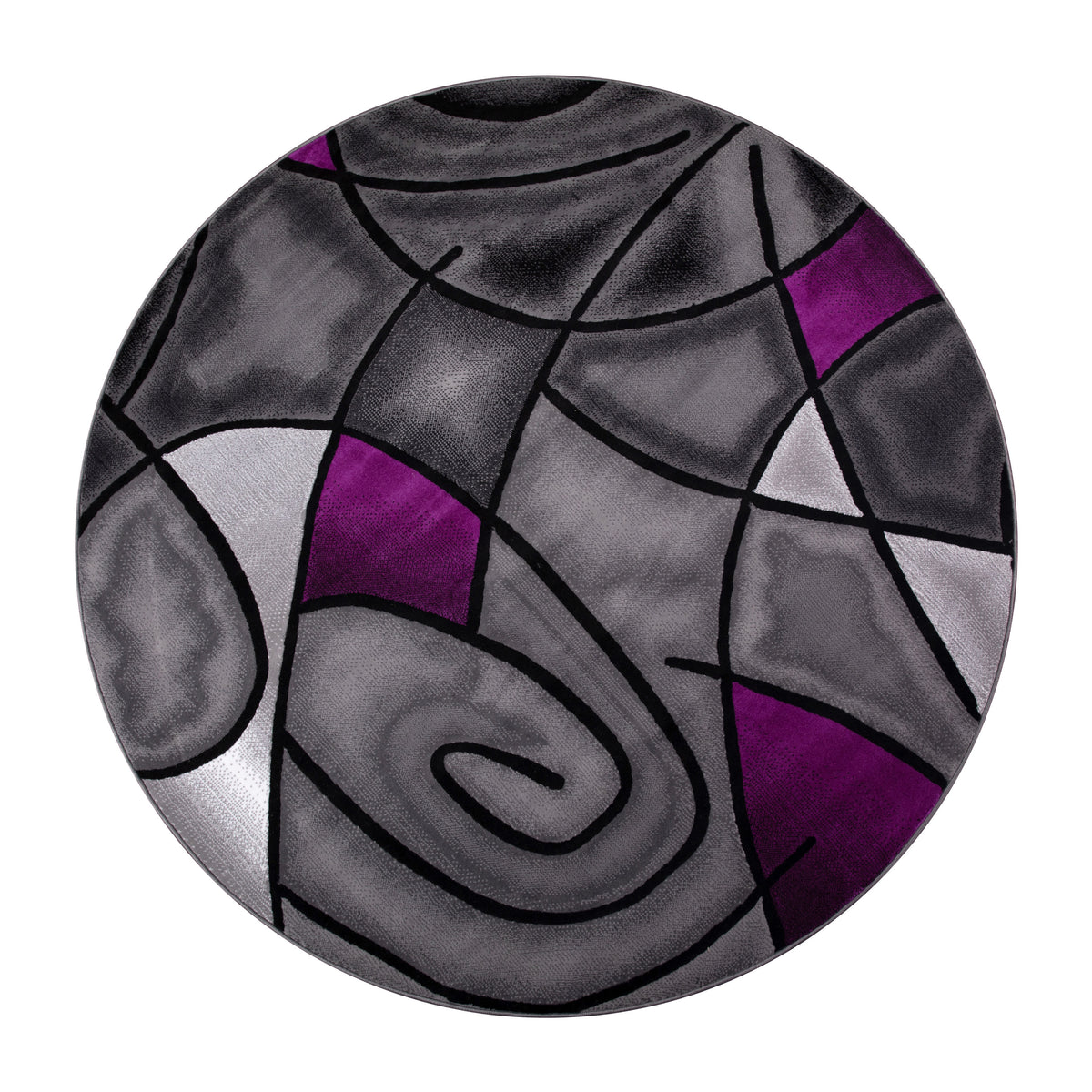 Purple,7' Round |#| Abstract Style Round Accent Area Rug with Purple and Gray Design - 7' x 7'