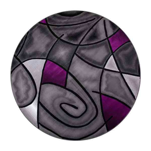 Purple,7' Round |#| Abstract Style Round Accent Area Rug with Purple and Gray Design - 7' x 7'