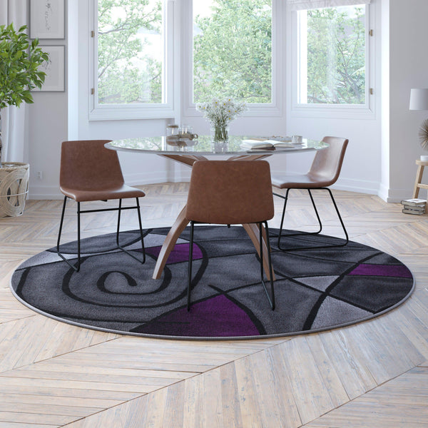 Purple,7' Round |#| Abstract Style Round Accent Area Rug with Purple and Gray Design - 7' x 7'