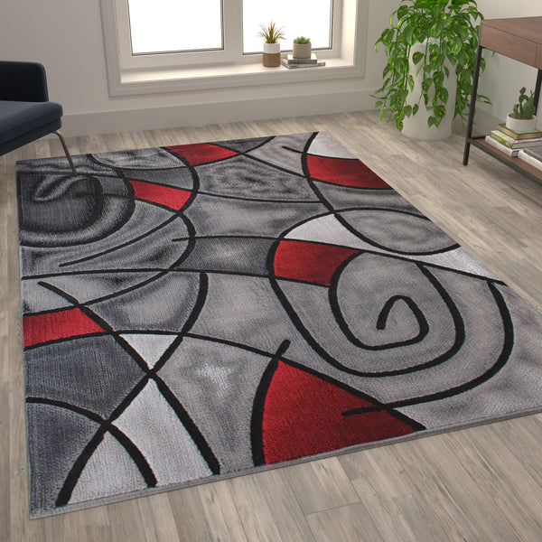 Red,6' x 9' |#| Modern Olefin Accent Area Rug - Red & Gray Abstract Pattern - 6' x 9'