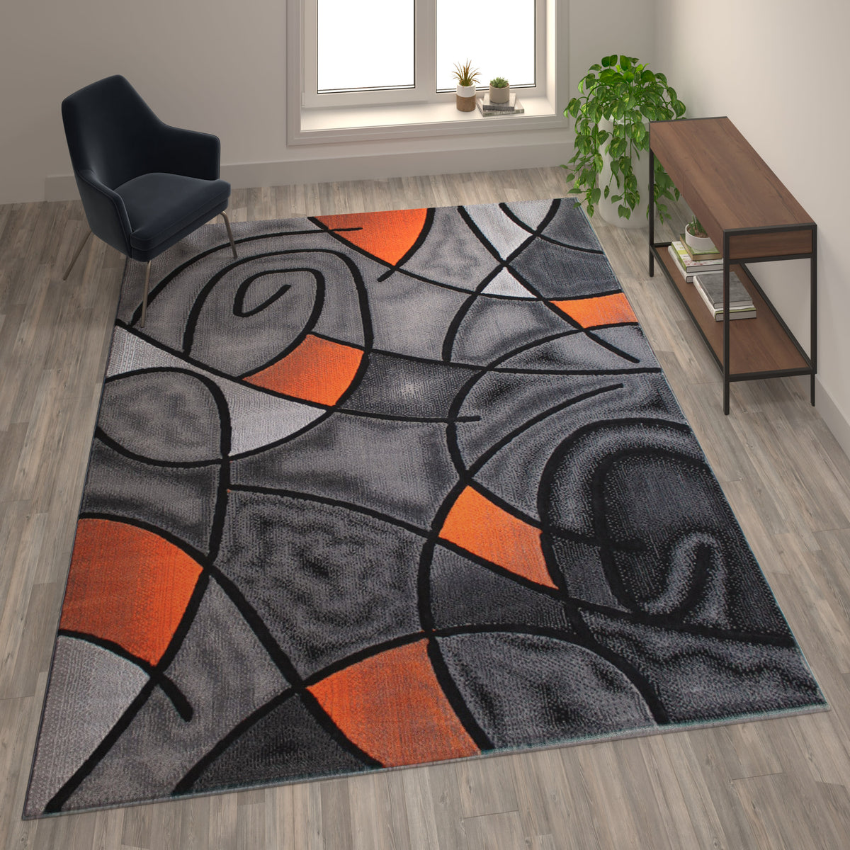 Orange,8' x 10' |#| Modern Olefin Accent Area Rug - Orange & Gray Abstract Pattern - 8' x 10'