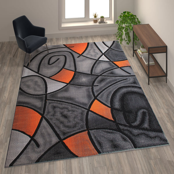 Orange,8' x 10' |#| Modern Olefin Accent Area Rug - Orange & Gray Abstract Pattern - 8' x 10'