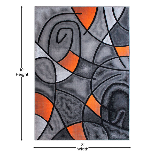 Orange,8' x 10' |#| Modern Olefin Accent Area Rug - Orange & Gray Abstract Pattern - 8' x 10'