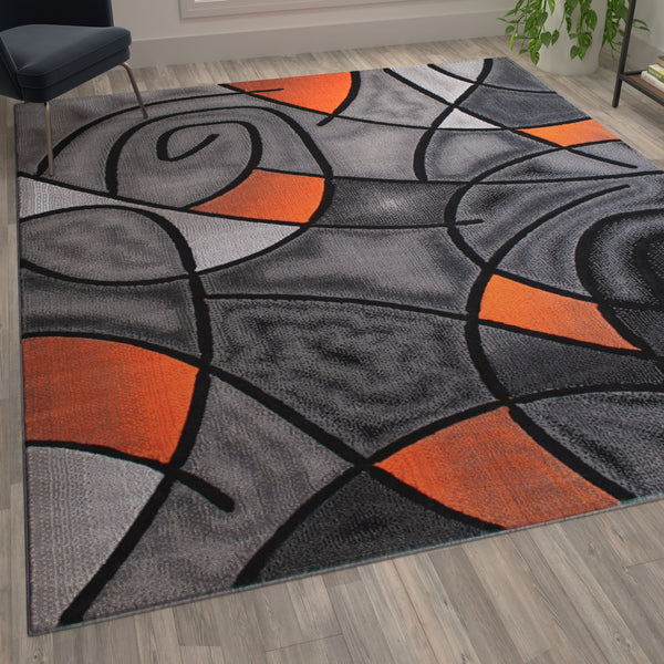 Orange,8' x 10' |#| Modern Olefin Accent Area Rug - Orange & Gray Abstract Pattern - 8' x 10'