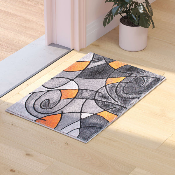 Orange,2' x 3' |#| Abstract Style Design Entryway Accent Rug - Orange & Gray - 2' x 3'