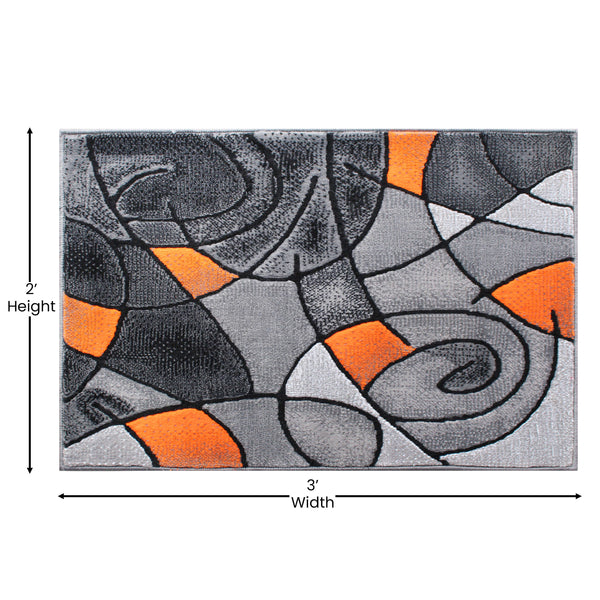 Orange,2' x 3' |#| Abstract Style Design Entryway Accent Rug - Orange & Gray - 2' x 3'
