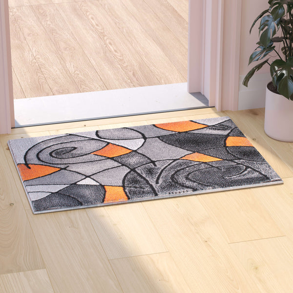 Orange,2' x 3' |#| Abstract Style Design Entryway Accent Rug - Orange & Gray - 2' x 3'