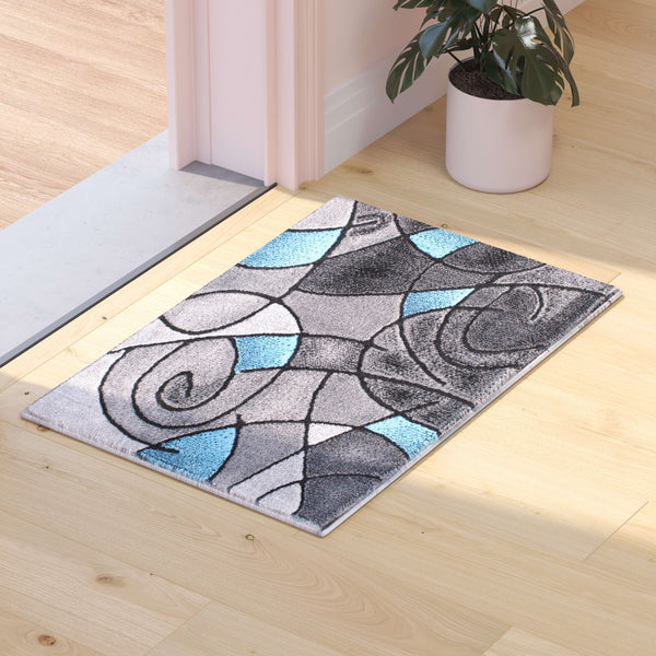 Blue,2' x 3' |#| Abstract Style Design Entryway Accent Rug - Blue & Gray - 2' x 3'