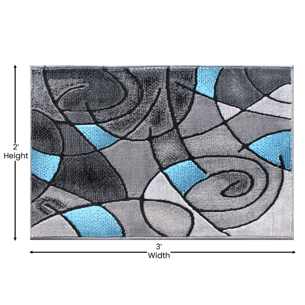 Blue,2' x 3' |#| Abstract Style Design Entryway Accent Rug - Blue & Gray - 2' x 3'