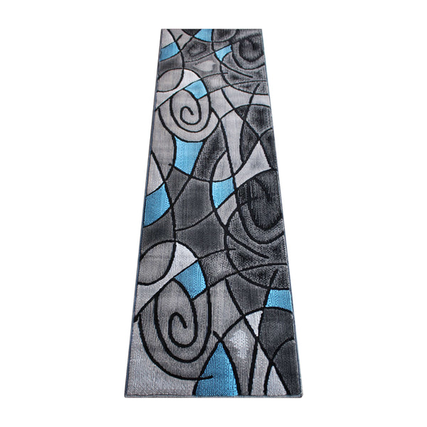 Blue,2' x 7' |#| Abstract Design Hallway Runner Accent Rug - Blue and Gray - 2' x 7'