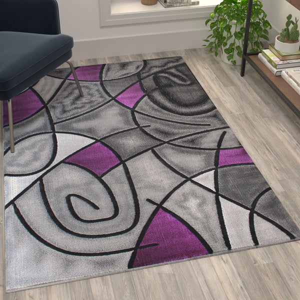 Purple,3' x 5' |#| Modern Olefin Accent Area Rug - Purple & Gray Abstract Pattern - 3' x 5'