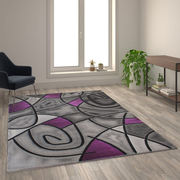 Purple,6' x 9' |#| Modern Olefin Accent Area Rug - Purple & Gray Abstract Pattern - 6' x 9'