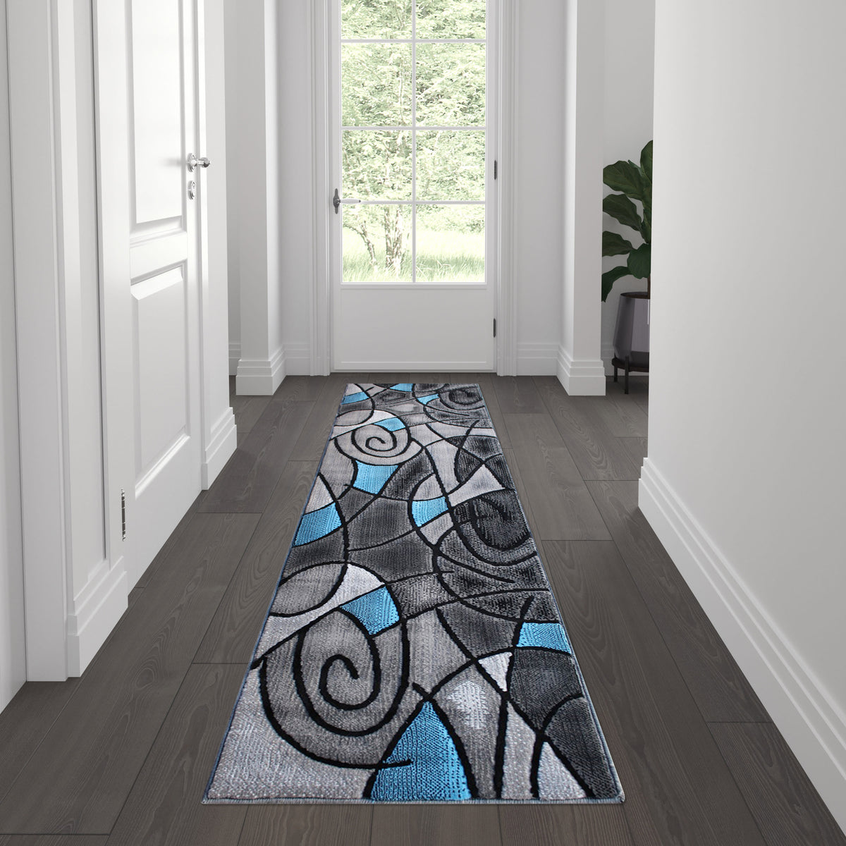 Blue,2' x 7' |#| Abstract Design Hallway Runner Accent Rug - Blue and Gray - 2' x 7'